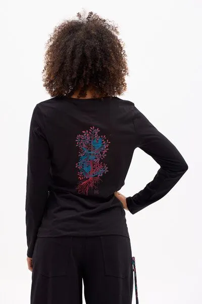 KOKOworld KOKOworld Damen Bluse Tamal aus Fairtrade Bio-Baumwolle – GOTS zertifiziert, 100% Bio-Baumwolle Fairtrade, Schwarz (black tree), – Produktbild 4 von 4