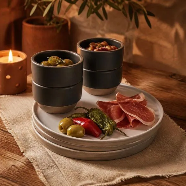 Izanami Tableware Izanami Tableware Lietzensee Genuss-Set Schwarz – Tapas & Snacks, Weiss teller + schwarz dip, – Produktbild 1 von 3