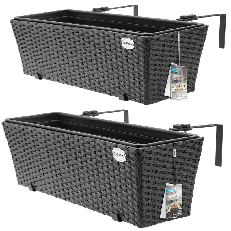 Casaria® Polyrattan Blumenkasten 2er-Set Schwarz, Schwarz, – Produktbild 2 von 2