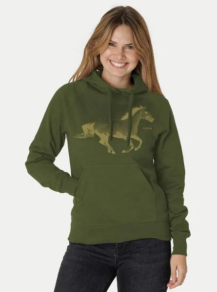 Peaces.bio - handbedruckte Biomode Peaces.bio - handbedruckte Biomode Bio-Damen-Kapuzensweater Horsepower, Waldgrün, – Produktbild 2 von 2
