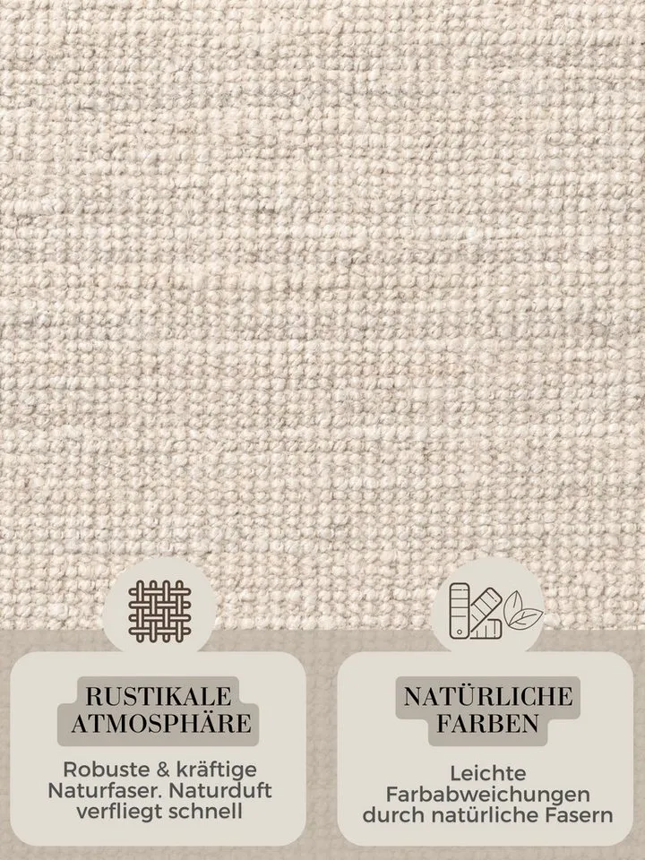HANSE Home Teppich Jaipur Juteteppich, als Läufer und in Rund, rund, Höhe: 10 mm, 100% Naturfaser, Wohnzimmer, Esszimmer, Schlafzimmer, Weiß, – Produktbild 4 von 6
