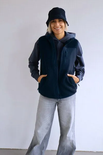Kultgut Kultgut New Recycling Generation - Kuschelige Sherpa Fleeceweste / With Love, Dunkelblau(nightblue), – Produktbild 3 von 7