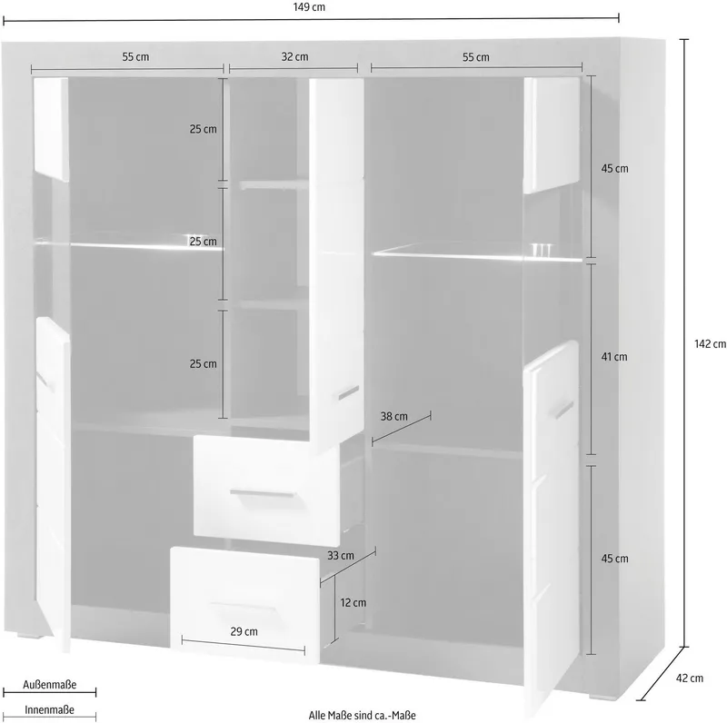 Home affaire Highboard Etero, Breite 149 cm, Grau, – Produktbild 1 von 5