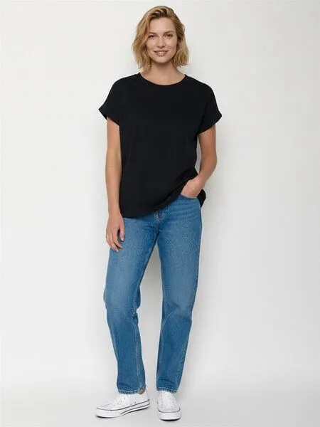 GreenBomb GREENBOMB Basic Loony - Sportliches T-Shirt aus Bio-Baumwolle mit Rollup Sleeve / GOTS / Fair & Vegan, Schwarz (schwarz), – Produktbild 3 von 4