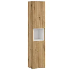 Lomadox Hochschrank NEWPORT-56-EVOKE Badschrank Eiche Rillen 30 cm Fach in Weiß grifflos Softclose Türen – Produktbild 1 von 1