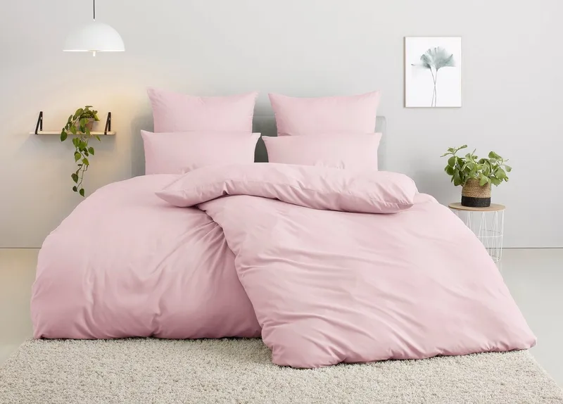 OTTO home Bettwäsche Desner 100% Microfaser, extra weich, allergikerfreundlich, Microfaser, 3 teilig, Premium Qualität, uni, schnell trocknend, pflegeleicht, ab 135x200 cm, Rosa, – Produktbild 1 von 6