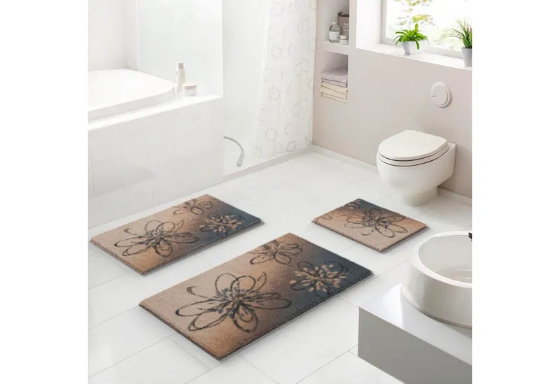 Grund Grund Badematte Lusia, Höhe 20 mm, rutschhemmend beschichtet, fußbodenheizungsgeeignet, Polyacryl, rechteckig, Florales Design mit sanftem Farbverlauf, 5 Jahre Garantie, Braun, – Produktbild 2 von 5