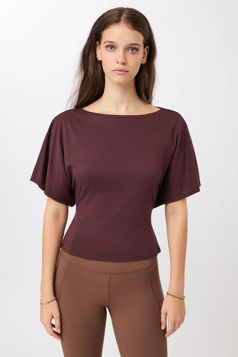 mandala MANDALA Damen vegan T-Shirt Mit Schleife Am Rücken Ruby, Rot, – Produktbild 2 von 2