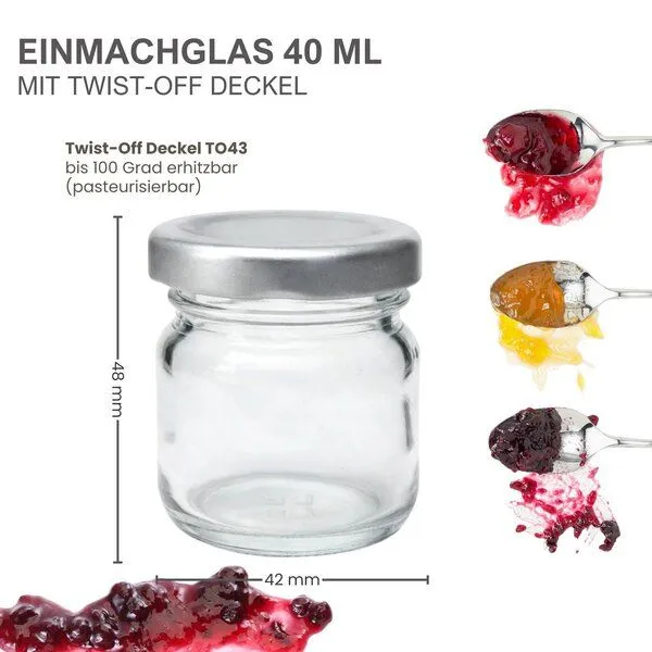 mikken mikken 10 kleine Einmachgläser 40 ml mit Schraubdeckel, Silber, – Produktbild 3 von 4