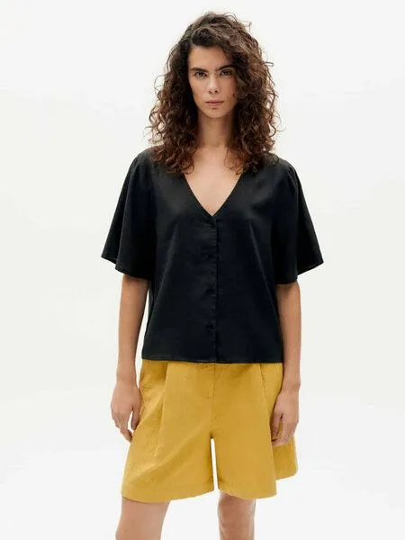 thinking mu thinking mu Hemdbluse - Hemp Libelula Blouse - aus Hanf & Tencel, Black (schwarz), – Produktbild 1 von 4