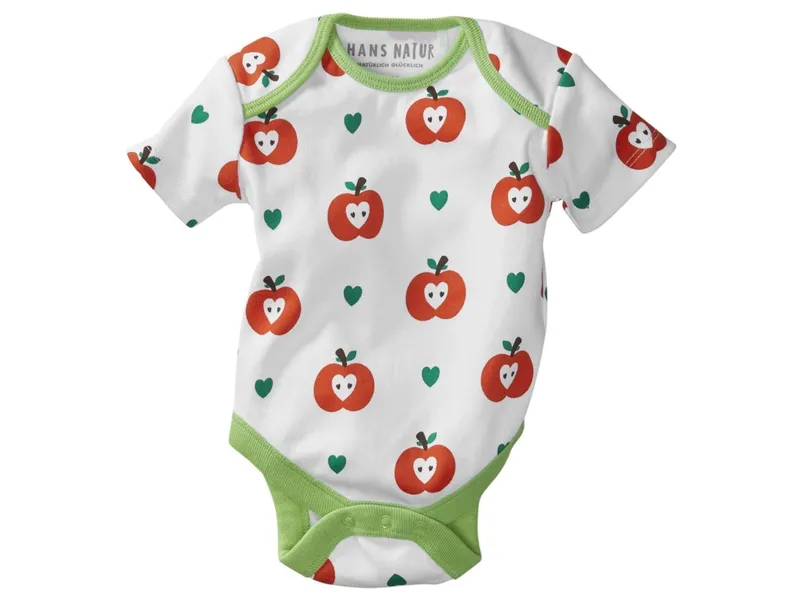 HANS NATUR Baby Body Kurzarm Bio-Baumwolle Apfel Gr. 74/80, Mehrfarbig, – Produktbild 1 von 2