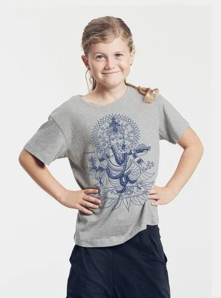 Peaces.bio - handbedruckte Biomode Peaces.bio - handbedruckte Biomode Bio-Kinder T-Shirt Ganesha, Hellgrau, – Produktbild 2 von 2