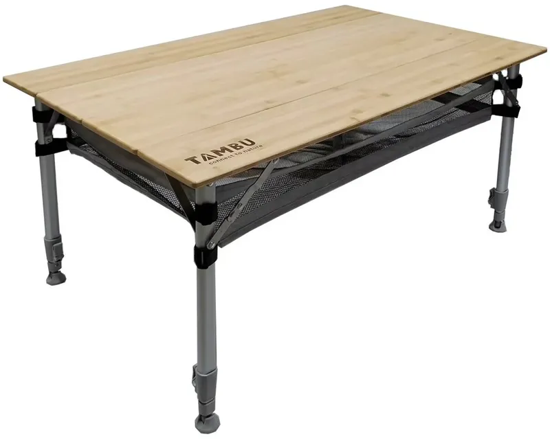 Tambu Tambu Bista Campingtisch höhenverstellbar aus recyceltem Polyester 100 x 60 cm, Hellbraun, – Produktbild 2 von 2