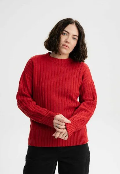 MELA Strukturierter Strickpullover ISHANI | von MELA | Fairtrade & GOTS zertifiziert, Granatapfel, – Produktbild 1 von 4