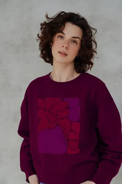Kultgut Kultgut Artdesign - Biofair- Kuscheliger Sweater im Boxistyle / Love Field, Dunkelrot, – Produktbild 1 von 4