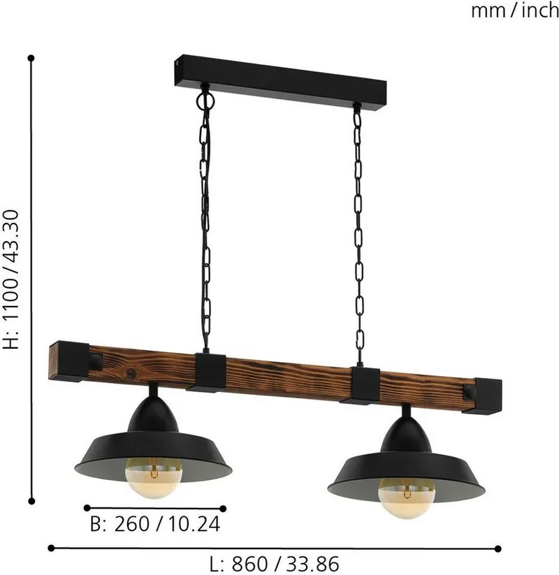 EGLO EGLO Hängeleuchte OLDBURY, ohne Leuchtmittel, Vintage Pendelleuchte, E27, 86 cm, FSC zertifiziert, Braun, – Produktbild 4 von 5