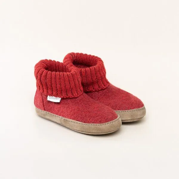 Gottstein Gottstein Kinder Hüttenschuh Alpine Boot LE - Aus reiner Bio-Schafwolle für Jungen & Mädchen mit Ledersohle, Rot, – Produktbild 1 von 4