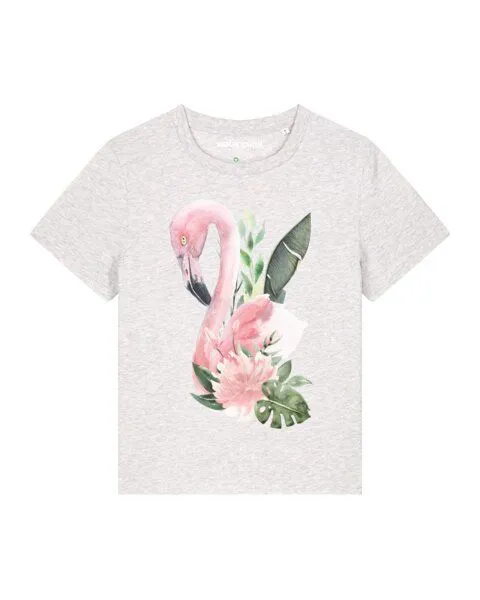 watapparel watapparel T-Shirt Frauen Flamingo mit Blumen, Cool heather grey, – Produktbild 1 von 4