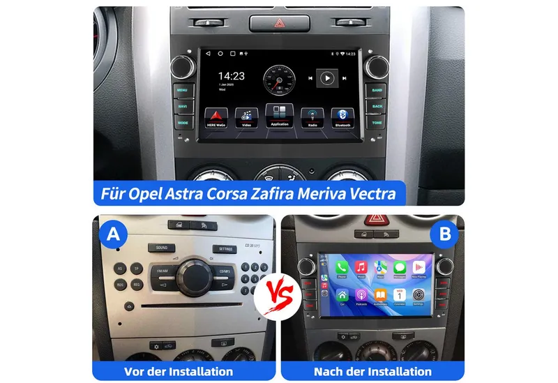 ESSGOO 7'' Android 15 WinCE für Opel Astra H/Corsa C/D/Vectra C/Zafira h 2DIN Navigationsgerät (Apple Carplay Android Auto GPS Navi WIFI BT EQ), Schwarz, – Produktbild 6 von 8