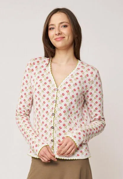 LANA Organic LANA Organic Strickjacke Jaquardmuster für Damen, Modell Lucien, Rosalina ecru, – Produktbild 1 von 4