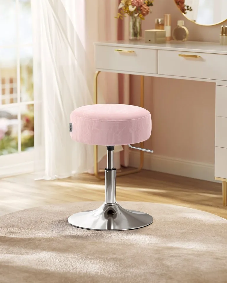 VASAGLE Barhocker Schminkhocker Schminkstuhl höhenverstellbar, 1/2er Set (1 St), für Schlafzimmer, Küche, 360° drehbar, dicke Polsterung, Rosa, – Produktbild 4 von 5