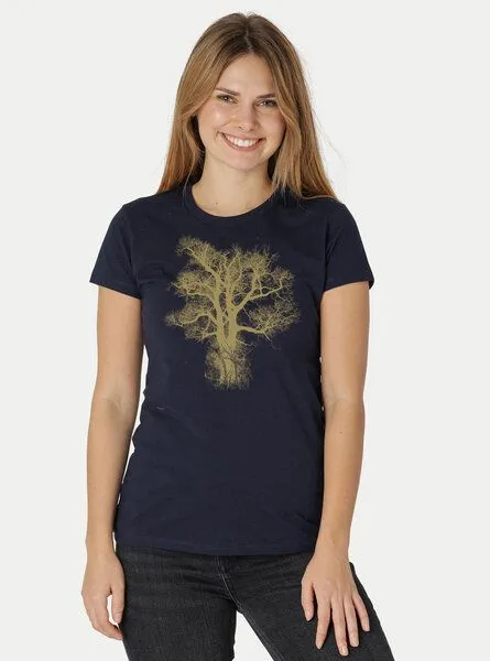 Peaces.bio - handbedruckte Biomode Peaces.bio - handbedruckte Biomode Damen Biobaumwoll T-Shirt Chestnut, Blau, – Produktbild 2 von 3