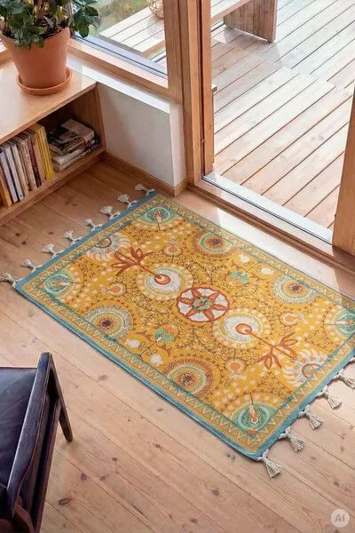 Tranquillo Tranquillo Teppich BOTANIC ORNAAUREA – Baumwolle, 90 x 60 cm, Orange, – Produktbild 2 von 3