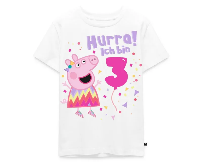 Spreadshirt T-Shirt Peppa Wutz Hurra Ich Bin 3 Jahre Kinder Premium T-Shirt (1-tlg) Normaler Schnitt für optimale Passform, Weiß, – Produktbild 1 von 5