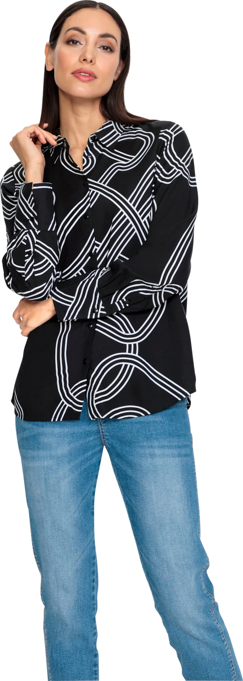 heine Druckbluse schwarz-ecru-bedruckt, Schwarz-ecru-bedruckt, – Produktbild 2 von 2