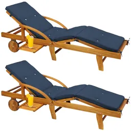 Casaria® Casaria® Gartenliege Tami Sun® 2er-Set Akazie inkl Auflage Blau – Produktbild 1 von 1