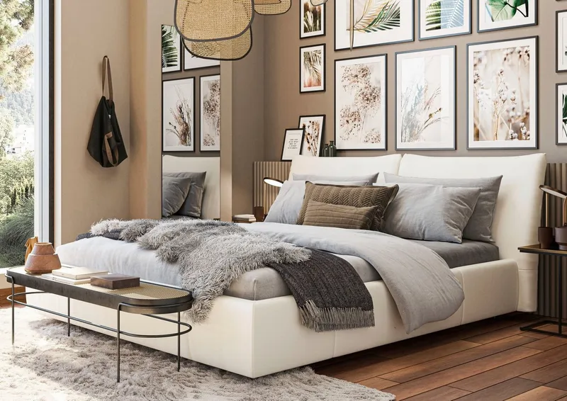 Home affaire Polsterbett Priora in 4 Breiten bis 200cm, auch in NaturLEDER, Cord, belastbar bis 280kg, auch Überlänge 220 cm, Weiß, – Produktbild 1 von 5