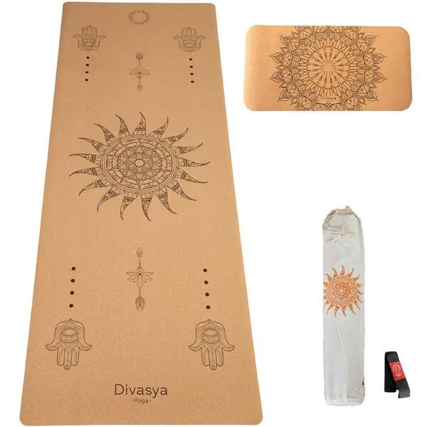 Divasya Divasya Yoga-Support-Set: Kork-Yogamatte & Yoga-Pad, Sonne, – Produktbild 1 von 4
