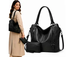 ibettertec Rucksack Damen Handtasche Groß Shopper mit Geldbörse, Elegante Schultertasche (Umhängetasche, Große Tasche mit vielen Fächern, 2-Tlg, Vegane Tasche für Alltag, Büro und Shopping), 44*16*32cm – Produktbild 1 von 1