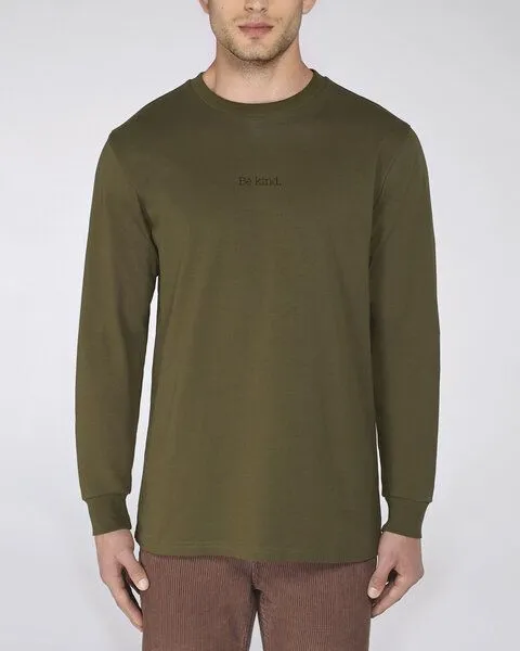 Human Family Human Family Bio Herren Langarmshirt "Shift - Be kind", Khaki, – Produktbild 3 von 4