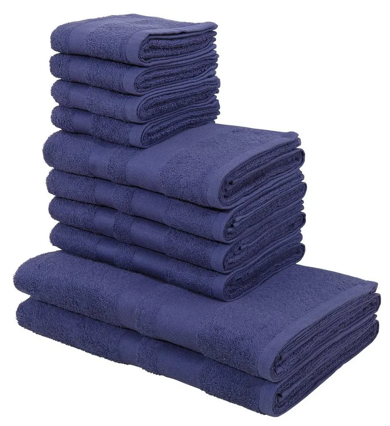 OTTO home Handtuch Set Vanessa, 10-tlg Handtuch-Set, weich, in Standard- und Premium-Qualität, Walkfrottee (Set, 10-St), 100% Baumwolle, Duschtücher, Handtücher, Gästetücher, mit Bordüre, Blau, – Produktbild 7 von 8