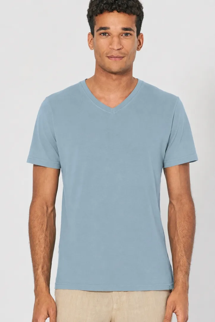 HempAge Hempage Herren vegan T-Shirt Mit V-Ausschnitt Slim Fit Wave Blau, Blau, – Produktbild 2 von 2