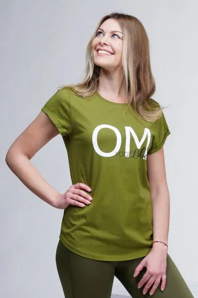 YogiLiebe YogiLiebe Yoga OM Shirt kurzarm - Bio-Baumwolle, Khaki, – Produktbild 1 von 4