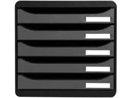 Exacompta Exacompta Schubladenbox "Metallic", DIN A4+, 5 Schubladen offen, silber/schwarz – Produktbild 1 von 1
