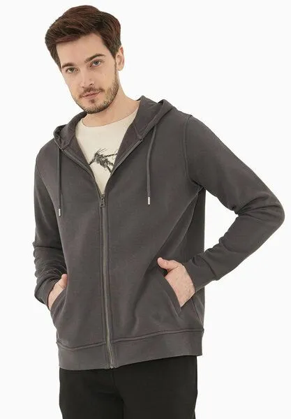 ORGANICATION ORGANICATION Sweatjacke aus Bio-Baumwolle, Asphalt, – Produktbild 3 von 4