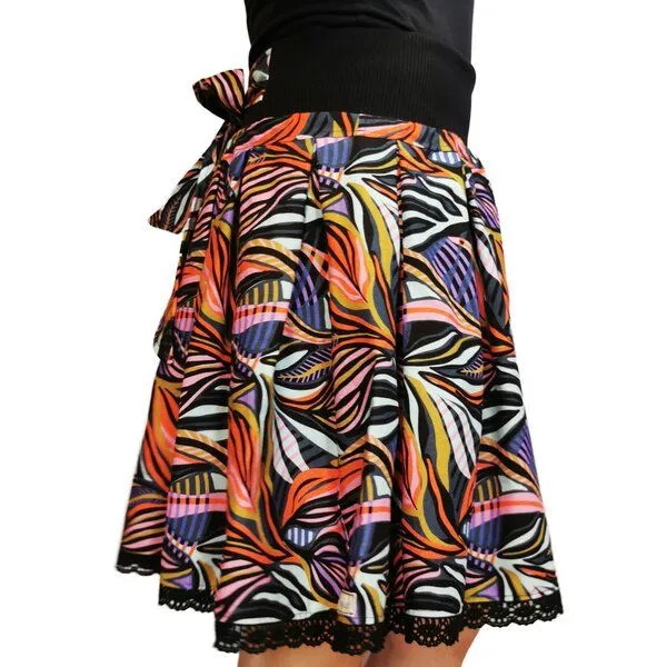 liebewicht liebewicht Faltenrock Rock schwarz bunt gemustert aus Biobaumwolle Modal Damen, Black, – Produktbild 7 von 8