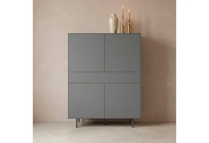 OTTO home Highboard Essentials, Sideboard, Kommode, Anrichte, Schrank, Stauraumschrank, Breite: 111 cm, UV lackiert, Push-to-open-Funktion, Grau, – Produktbild 1 von 4