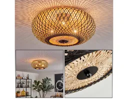 hofstein Deckenleuchte moderne Deckenlampe aus Metall/Bambus in Schwarz/Naturfarben, ohne Leuchtmittel, Boho-Design Deckenleuchte, Lichteffekt an d. Decke, Ø 40 cm, 3-flammig – Produktbild 1 von 1