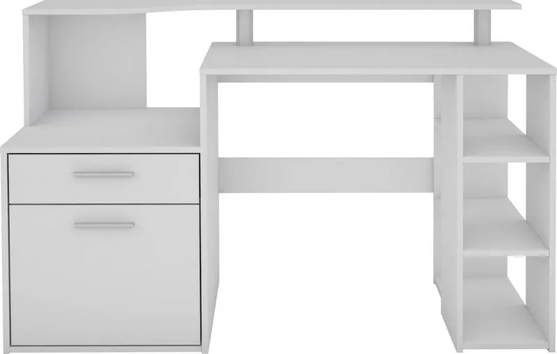 OTTO home Schreibtisch Luton, Breite 140 cm, Regal-Schreibtisch mit viel Stauraum, Weiß, – Produktbild 4 von 5