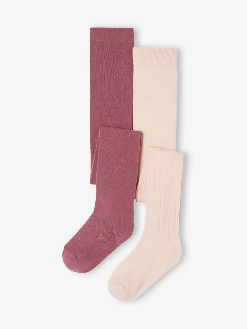 Vertbaudet 2er-Pack Strumpfhosen mit Relief-Muster & Glattstrick Mädchen hell, Hellrosa, – Produktbild 1 von 2