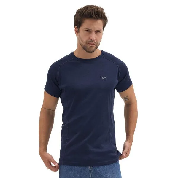 Woolona Woolona Kurzarmshirt - BERG- 100% Merinowolle, Navy, – Produktbild 1 von 3