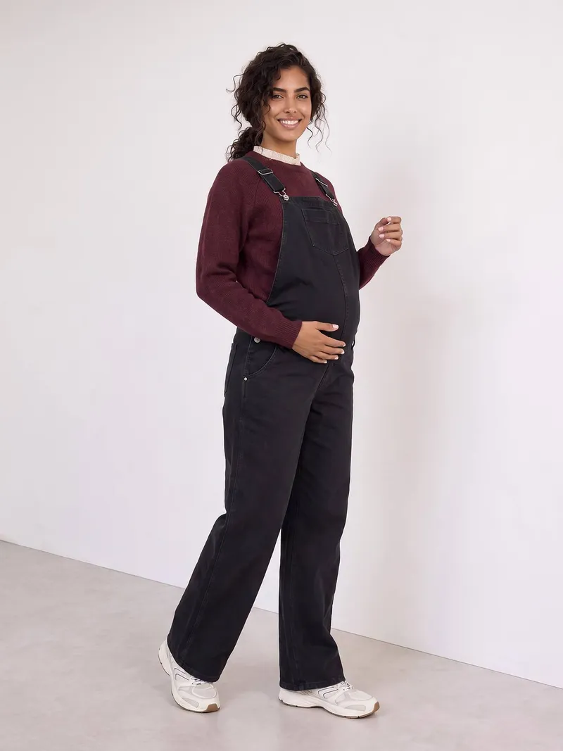 Vertbaudet Umstands-Latzhose Wide-Leg, Schwarz, – Produktbild 4 von 4