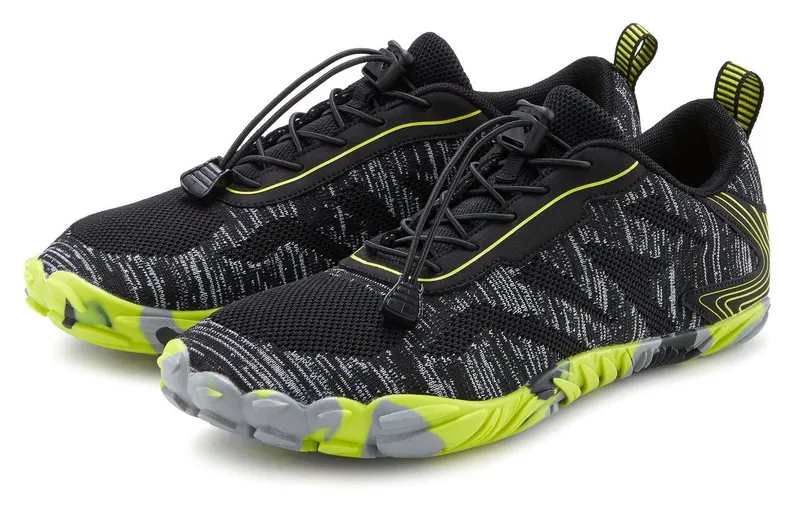 John Devin John Devin Freizeitschuh, Halbschuh, Turnschuh, Barfußschuh Sneaker mit elastischen Bändern für schnelles Reinschlüpfen, Unisex VEGAN, Gelb|schwarz, – Produktbild 2 von 5