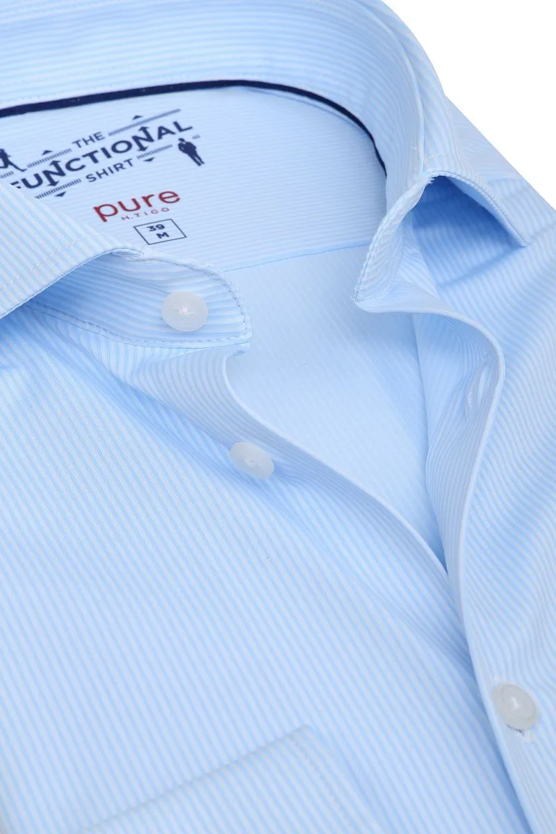 Pure Pure H.Tico The Functional Shirt Streifen Blau - Größe 38 (S) (S), Hellblau, – Produktbild 1 von 3