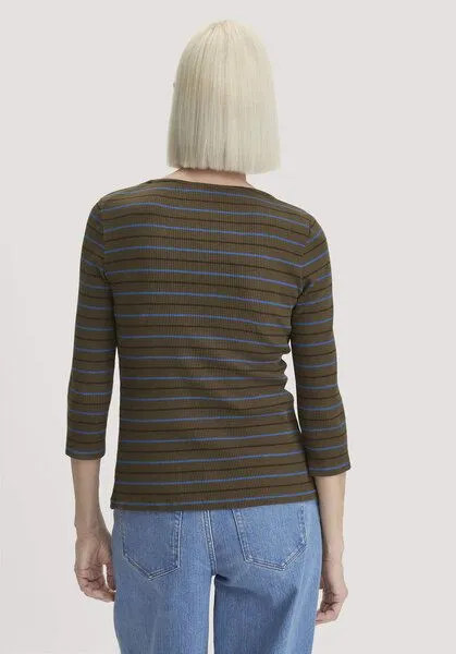 hessnatur hessnatur Slubrib Streifen Longsleeve Slim aus Bio-Baumwolle, Vintage oliv, – Produktbild 2 von 4