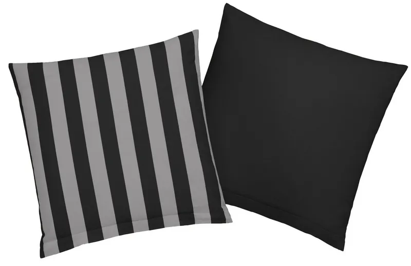 OTTO home Kissenbezug Greta, 2er-Set, Wendeoptik, Streifen und Unif-Farben, (2 Stück), Kissenhülle mit Wendeoptik, OEKO-TEX® und Made in Green zertifiziert, Grau|schwarz, – Produktbild 2 von 3